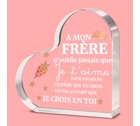 Alphynix 1 pc plaque en cristal cœur, "MON FRÈRE" cadeau français avec motif couronne et étoiles, Souvenir frère émouvant avec message "Je t'aime pour toujours", Cadeau d'encouragement pour frère