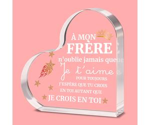 Alphynix 1 pc plaque en cristal cœur, "MON FRÈRE" cadeau français avec motif couronne et étoiles, Souvenir frère émouvant avec message "Je t'aime pour toujours", Cadeau d'encouragement pour frère