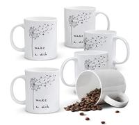 Alphynix Mug blanc 1 pièce, 11 oz, pissenlit et slogan «Faites un vœu», cadeau d’anniversaire idéal
