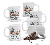 Alphynix Mug blanc 11 oz, 1 pièce, motif « TEACHERS Change the World » avec inscriptions éducatives, cadeau d’inspiration de Noël ou de la fête du Nouveau Monde pour les éducateurs