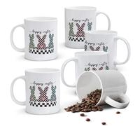 Alphynix Mug blanc avec citation et lapins de Pâques en damier - 33 cl