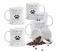 Alphynix Mug blanc avec citation humoristique « I Work Hard So My Dog Can Have a Better Life » et patte de chien - 33 cl