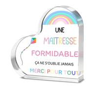 Alphynix Plaque en acrylique en forme de cœur, 1 pièce, « UNE MAITRESSE FORMIDABLE ÇA NE S'OUBLIE JAMAIS MERCI POUR TOUT », cadeau de reconnaissance pour professeur avec motif arc-en-ciel et cerf-vola