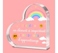 Alphynix Plaquette cœur « Merci d'être un élément si important de mon parcours d'apprentissage », coffret cadeau cristal arc-en-ciel avec soleils souriants et nuages, 1 pièce, cadeau d’appréciation po