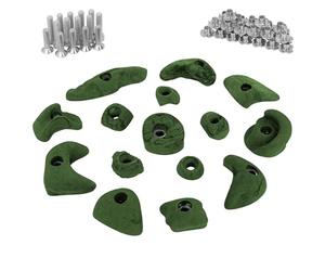 ALPIDEX 15 Prises d'Escalade | Set De Démarrage | Vis, Écrous Frapper Inclus | Pierres Grimper | Tailles L, M, S | Différentes Tailles Formes | Set Complet | Poignées Escalade, Couleur:vert-moucheté