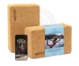 ALPIDEX Blocs Yoga Liège Set 2 Pièces 23x14x7,5 cm Brique E-Book | Antidérapant, Durable, Écologique, Pilates, Équilibre, Asanas, Hatha, Étirement, Portugal, 100 Exercices