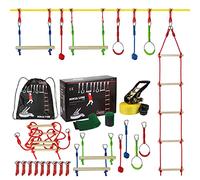 ALPIDEX Enfants Ninja Slackline 15 m Obstacles Parcous Set Nœuds Echelle Corde Balançoire Échelle Escalade Accessoires Extensible Warrior Course Jardin, Stil:Fun