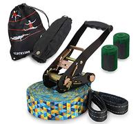 ALPIDEX Slackline Set 15 m + Protections pour Arbre et Protection cliquet, Convient aux Enfants, débutants et avancés