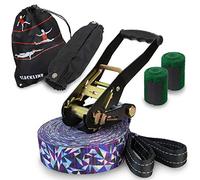 ALPIDEX Slackline Set 15 m + Protections pour Arbre et Protection cliquet, Convient aux Enfants, débutants et avancés