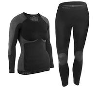 ALPIDEX sous vêtement Thermique Femme Tenue Fonctionnel Ensemble Ski Chaud Flexible Respirant Hiver Automne, Taille:2XL/3XL, Couleur:Noir-Gris
