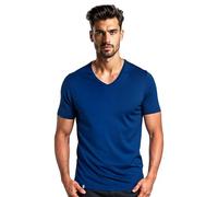 ALPIN LOACKER T-Shirt en Laine mérinos à Manches Courtes pour Homme - Anti-Transpiration - Haut Thermique Respirant et Polo, Col en V Bleu, XL