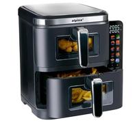 alpina Air Fryer Double XXL - Airfryer 11L - Friteuse à air chaud avec 2 paniers - Four duo pour 8 personnes - Écran pliable - Fonction minuterie jusqu’à 60 minutes - Température 60-200°C - Noir