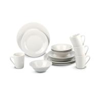 alpina Assiettes Service de Table 4 Personnes - Service d'Assiettes et Bols en Faïence - Assiettes Plates, Assiettes à Dessert, Bols et Tasse a Cafe - Passe au Micro-Ondes et au Lave-Vaisselle - Blanc