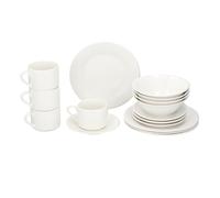 alpina Assiettes Service de Table 4 Personnes - Service d'Assiettes et Bols en Faïence - Assiettes Plates, Bols et Tasse a Cafe - Passe au Micro-Ondes et au Lave-Vaisselle - Blanc