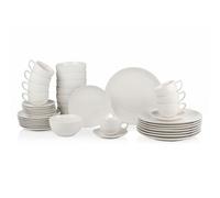 alpina Assiettes Service de Table 8 Personnes Vaisselle 40 Pièces - Service avec Assiettes Creuse, Assiettes à Dîner, Tasses et Soucoupes - Compatible Lave-Vaisselle - Blanc