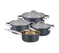 Alpina Batterie de Cuisine Induction 4 Pièces - Casseroles Inox avec Couvercles en Verre - Set Marmites Tous Feux - Casseroles Induction - Ustensiles de Cuisine Inox