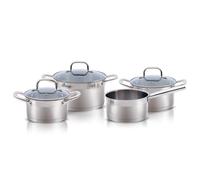 Alpina Batterie de Cuisine Induction 4 Pièces - Casseroles Inox avec Couvercles en Verre - Set Marmites Tous Feux - Casseroles Induction - Ustensiles de Cuisine Inox