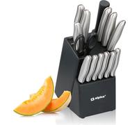 alpina Bloc à couteaux 15pcs - Set de couteaux avec bloc - 12 couteaux différents y compris aiguiseur & ciseaux avec revêtement anti-adhésif - acier inoxydable