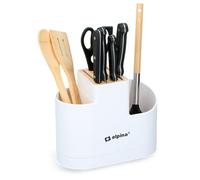 alpina Bloc Couteaux et Porte-Ustensiles de Cuisine - Organiseurs de Cuisine - Plastique/Bambou - Blanc