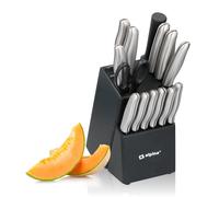 alpina Bloc de Couteaux 15 pcs 12 Couteaux - 1 Aiguisoir - 1 Ciseaux avec revête