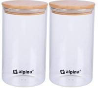 alpina Bocal en Verre avec Couvercle - Pot en Verre 900ML - Verre borosilicaté/Pot de Rangement en Bambou - Bocal à Bonbons - Convient pour le Riz, les Spaghettis, les Cornflakes (Lot de 2)