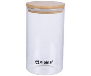 alpina Bocal en Verre avec Couvercle - Pot en Verre 900ML - Verre borosilicaté/Pot de Rangement en Bambou - Bocal à Bonbons - Convient pour le Riz, les Spaghettis, les Cornflakes