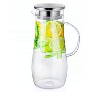 alpina Carafe en verre avec couvercle 1,4 l - Carafe à eau avec filtre en acier inoxydable - Carafe en verre pour boissons froides et chaudes - Carafe élégante