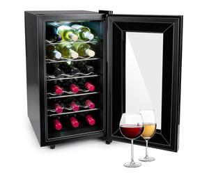 alpina Cave à Vin - 230V - 18 Bouteilles/50L - Température Réglable de 11°C à 22°C - Porte Vitrée et Éclairage Intérieur - Peu ou pas de Bruit - Noir