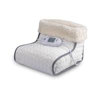 Alpina Chauffe-Pieds Électrique avec Télécommande - Chausson Chauffant 3 Niveaux - Arrêt Automatique 90 Min - Housse Lavable - Pantoufle Chauffante - Blanc, 30x30x23
