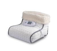 Alpina Chauffe-Pieds Électrique avec Télécommande - Chausson Chauffant 3 Niveaux - Arrêt Automatique 90 Min - Housse Lavable - Pantoufle Chauffante - Blanc