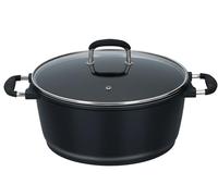 alpina Cocotte avec couvercle - Poêle 29 cm - Convient à tous les types de plaques de cuisson - Passe au four jusqu'à 240 °C - Passe au lave-vaisselle - Poignées Cool-Touch - Noir