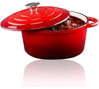 Alpina Dutch Oven - Induction en fonte pour casserole 3,8 L Ø 24 cm - Cocotte avec couvercle - Gratin en fonte Laveur compatible - Pour toutes les sources de chaleur - Rouge