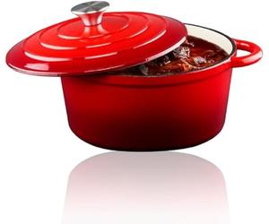 Alpina Dutch Oven - Induction en fonte pour casserole 3,8 L Ø 24 cm - Cocotte avec couvercle - Gratin en fonte Laveur compatible - Pour toutes les sources de chaleur - Rouge
