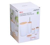 Alpina Ensemble de toilette 6 pièces en bambou Blanc – distributeur, porte-brosse, corbeille – Unique