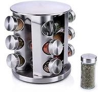 Alpina Étagère à épices rotative avec bocaux - Ø 19 x 23 cm - Rotation à 360 ° - 12 verres - Acier inoxydable
