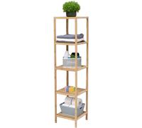 alpina Étagère Salle de Bain Bambou - Meuble Salle de Bain avec 5 Tablettes - Etagere Cuisine avec Bambou Laqué et Pieds Antidérapants - 33 x 32 x 141 cm