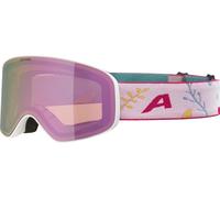 ALPINA FERNIE Q-LITE Lunettes de ski OTG effet miroir, renforcement du contraste et polarisées, avec protection UV 100% pour adultes, blanc/fleur mat, taille unique