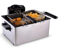 alpina Friteuse grande 5 litres Double friteuse avec 3 paniers à friture, 1x grande et 2x petite - Friteuse réglable jusqu'à 190 °C - Friteuse avec 2000W - Friteuse en acier inoxydable