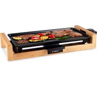 alpina Gril Teppanyaki de table 2000W - 43 x 22,5 CM - Plaque de cuisson plancha - Gril en bambou - Plaque de cuisson avec revêtement antiadhésif - Température réglable - Noir