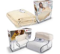 alpina Kit chauffe-pieds et couverture chauffante 2 en 1 - couverture chauffante avec 3 niveaux de chauffage, chauffe-pieds avec 1 niveau de chauffage, housse amovible, arrêt automatique, polyester bl