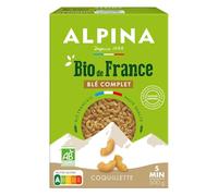 ALPINA Pâtes Coquillettes au Blé Complet Bio 500g - Blé Français, Fabrication Traditionnelle au Moule Bronze, Certifié AB - Lot de 4