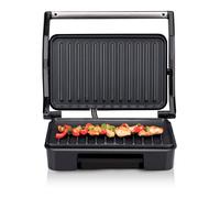 alpina Plancha Électrique 750W - Appareil Croque Monsieur - Appareil Panini - Revêtement Antiadhésif - Voyant Lumineux - Plateau d'Égouttage Amovible - Grille 23 x 14,5 CM - Argent/Noir