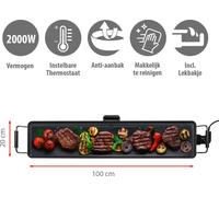 alpina Plaque de cuisson Teppanyaki XXL Gril de table 2000W - 100 x 20 CM - Thermostat réglable - Revêtement antiadhésif - Bac d'égouttement amovible - Noir