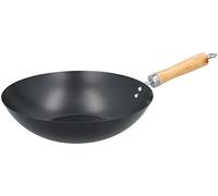 alpina Poêle wok Ø 30 cm - avec revêtement anti-adhésif - Poêle en acier inoxydable avec manche en bois - Ne convient pas pour l'induction - Noir