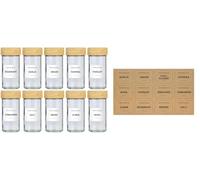 alpina Pot Epices Verre Lot de 12 - Petit Pot en Verre avec Couvercle Bambou et Doseur - Rangement Cuisine et Rangement Epices