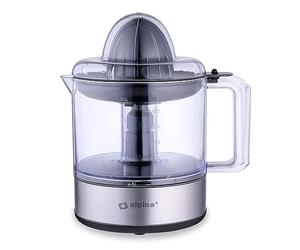 alpina Presse Agrume Électrique - 30W/230V - Extracteur de Jus - Récipient à jus 800ML - Filtre pour la Pulpe et les Pépins - Sans BPA - Argent