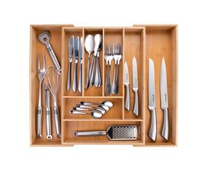 alpina Range Couverts pour Tiroir - Bac À Couverts Extensible - 6-8 Compartiments - Bambou - Convient aux Tiroirs de 34 À 56,5 cm - 46 x 34-56,5 x 6 cm