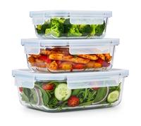 alpina Récipients Alimentaires en Verre - Boîte Rangement 3 Pièces - Lunch Box Convient aux Hermétique Micro Onde, Congélateur, Four et Lave-Vaisselle - 370, 640, 1050 ml