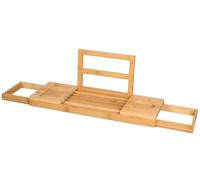alpina Salle de Bain Planche Bois - Plateau de Bain 50-92 x 18 x 4 cm - Decoration Salle de Bain Bambou avec Support de Livre et Porte-Tablette - INCL. Porte-Gobelets, Marron
