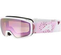 ALPINA SCARABEO JR. Q-LITE - Masque de ski OTG miroité pour enfants, confort optimal grâce au Comfort Frame, protection UV 100%, white-rose matt